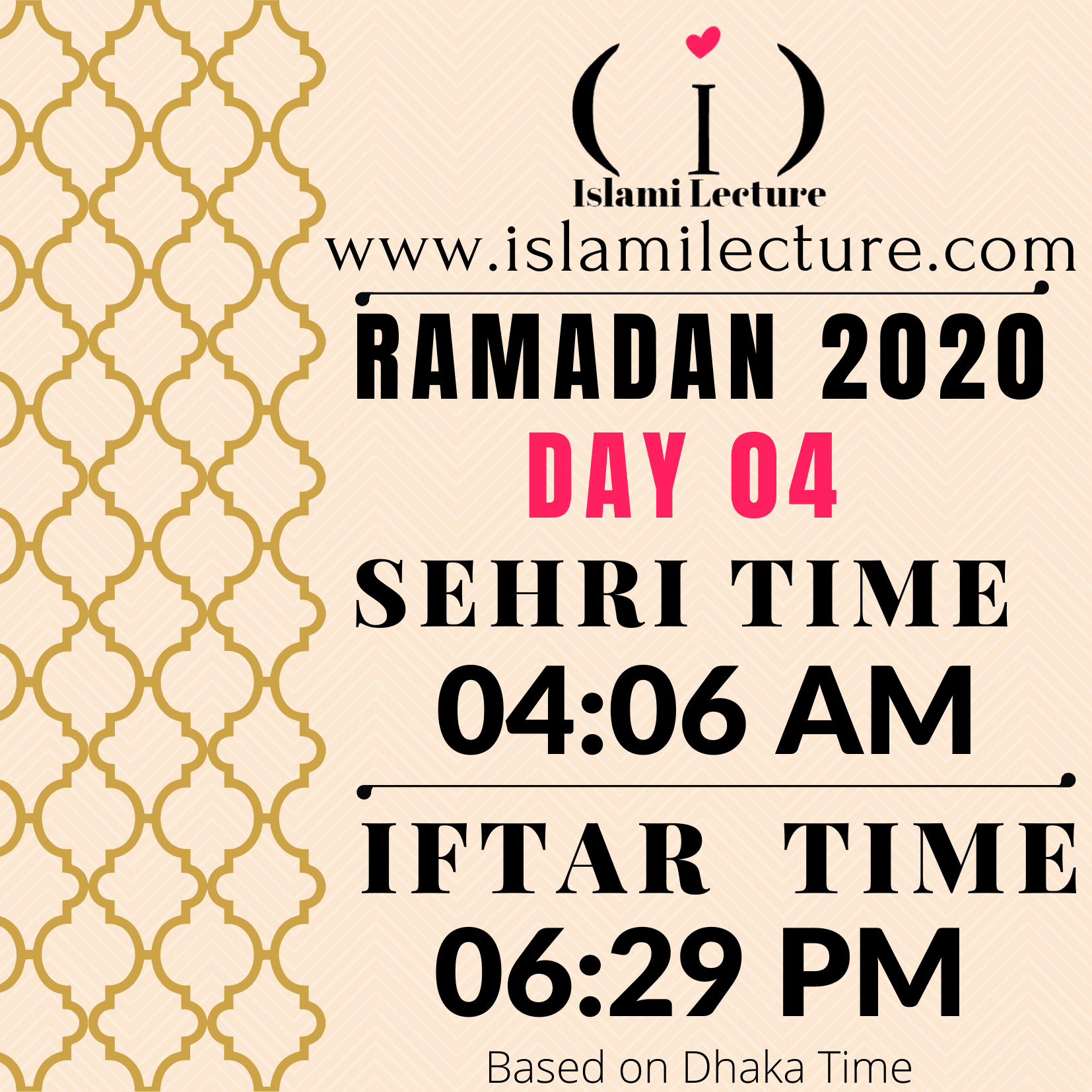 Dhaka Ramadan Time 2020 Sehri & Iftar Time (Day 04)