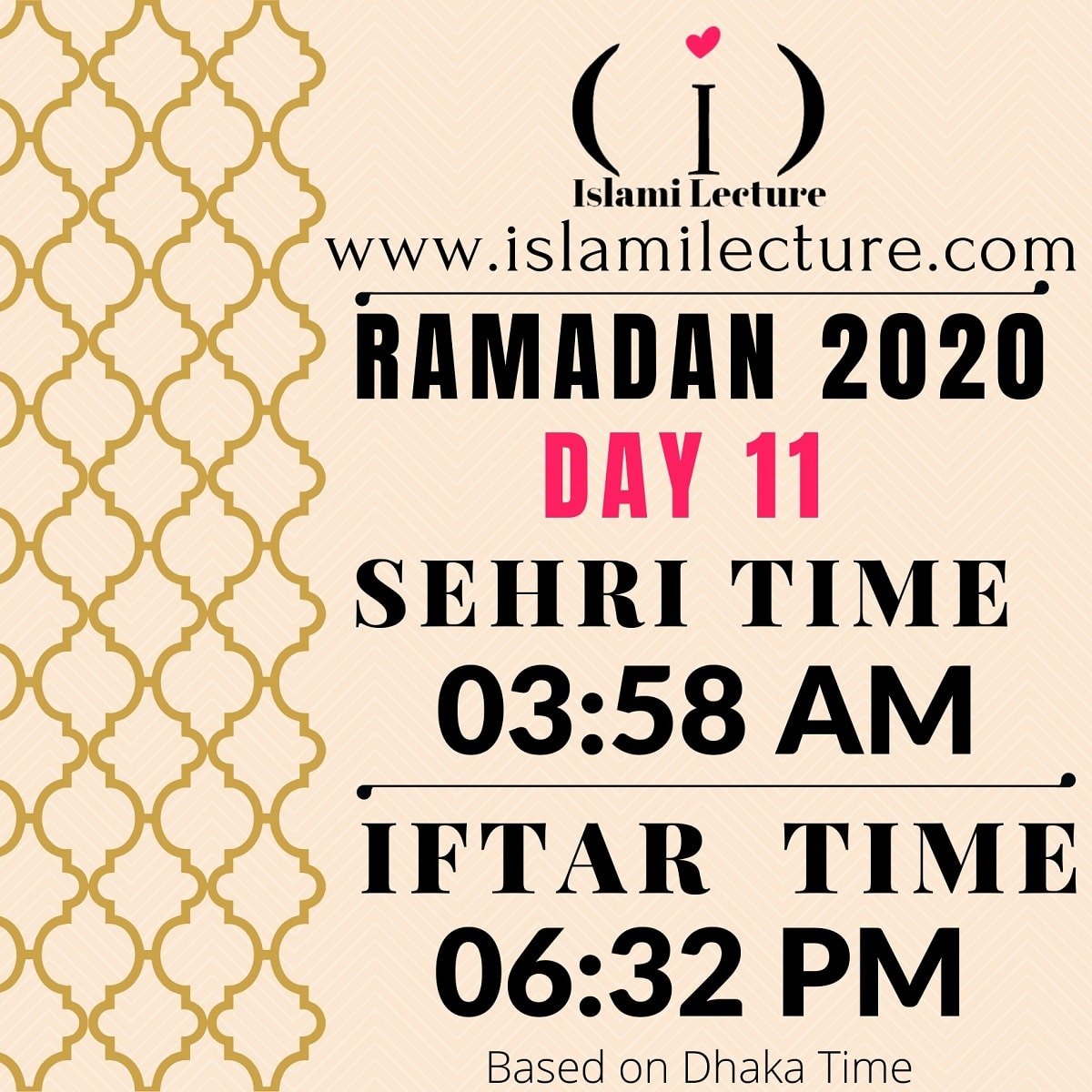 Dhaka Ramadan 2020 Sehri & Iftar Time (Day 11)